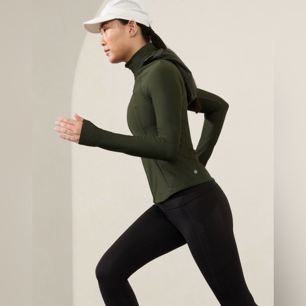 Athleta Aspen Olive Interval Jacket Hooded Medium Running Outdoor Hiking - Picture 3 of 11